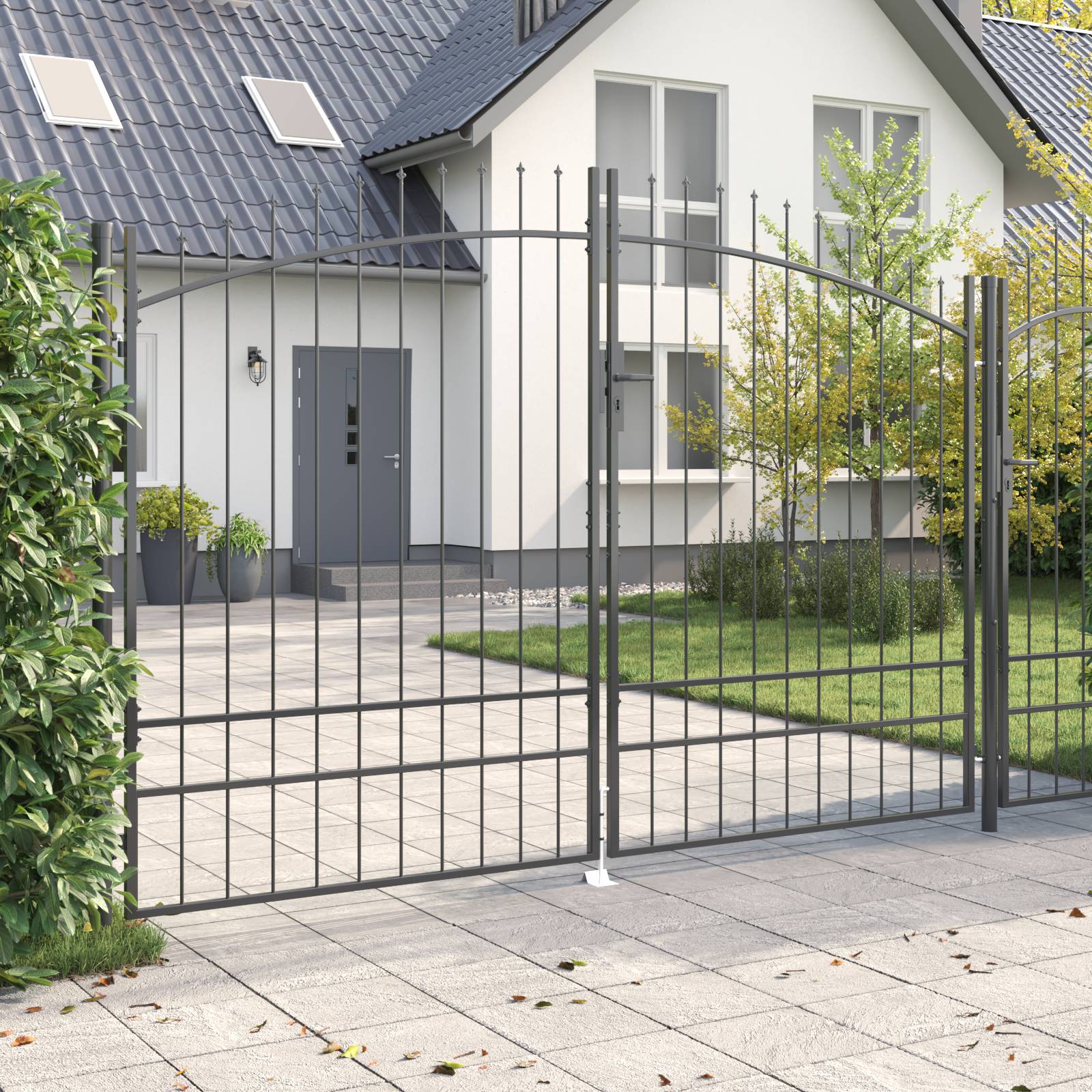 vidaXL Gartentor mit Spear Top Doppeltoranlage Grau 200x300 cm Stahl
