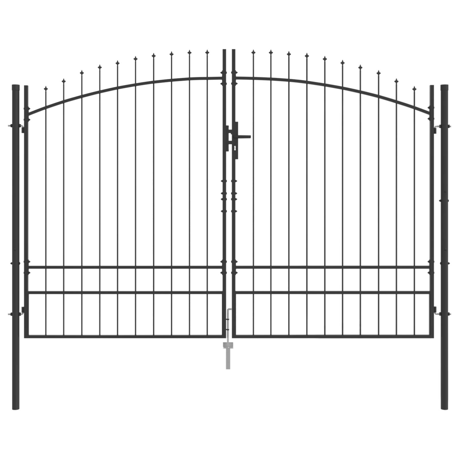 vidaXL Gartentor mit Spear Top Doppeltoranlage Grau 200x300 cm Stahl