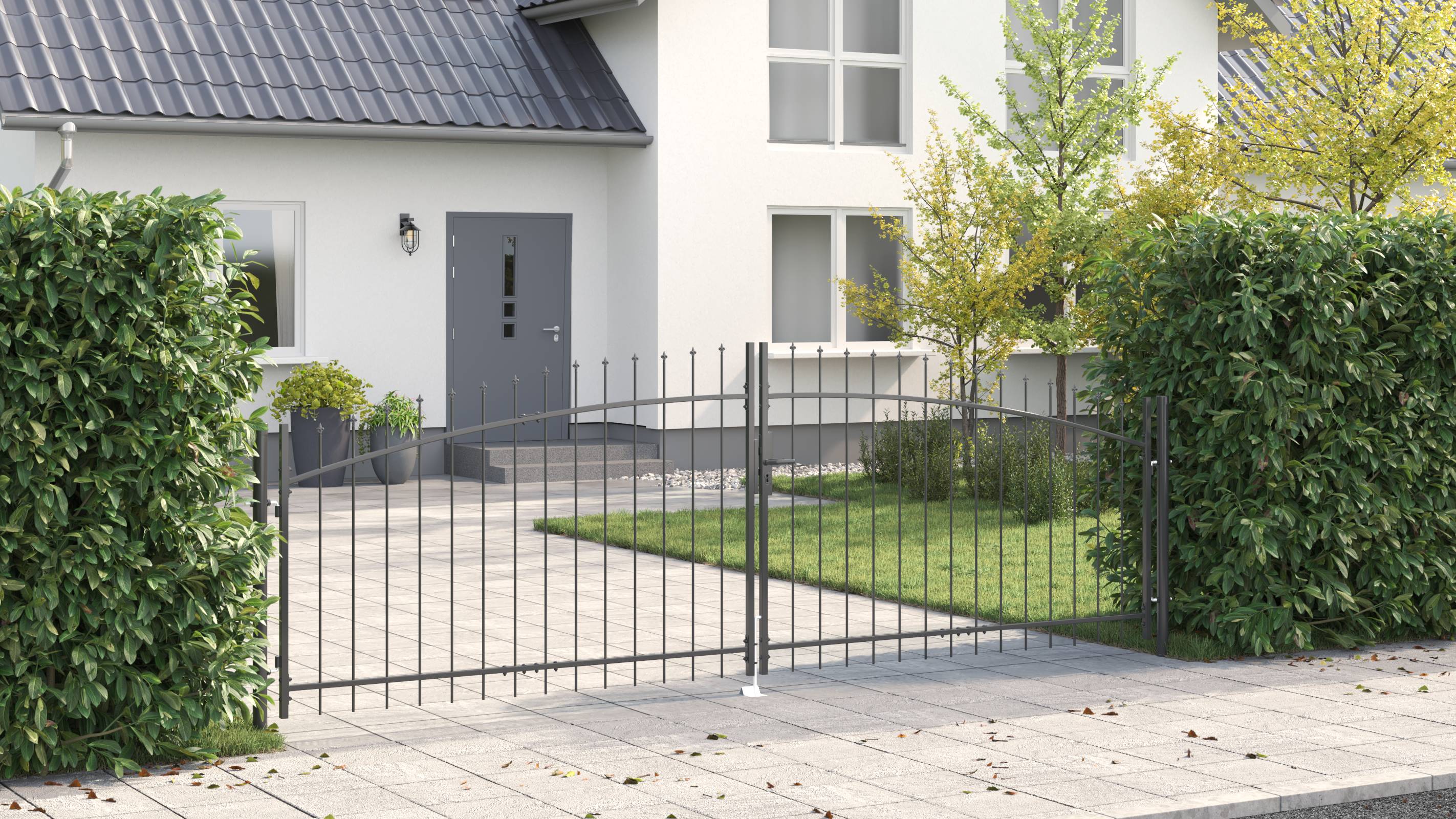 vidaXL Gartentor mit Spear Top Doppelschwing Grau 125x400 cm Stahl