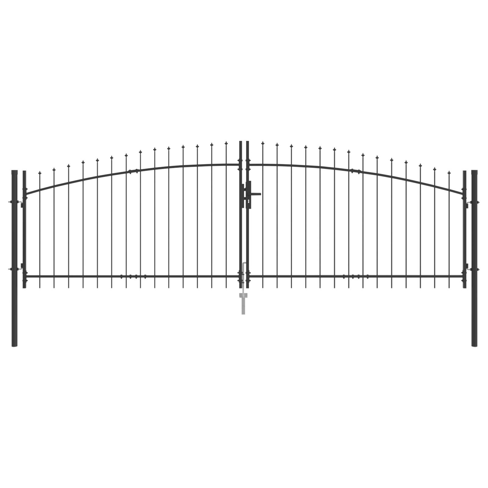 vidaXL Gartentor mit Spear Top Doppelschwing Grau 125x400 cm Stahl