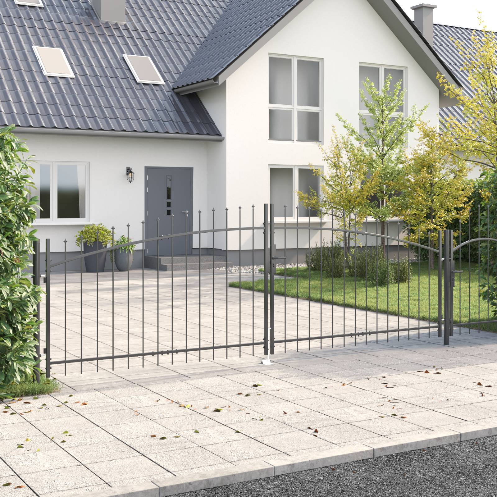 vidaXL Gartentor mit Spear Top Doppelschwing Grau 125x400 cm Stahl