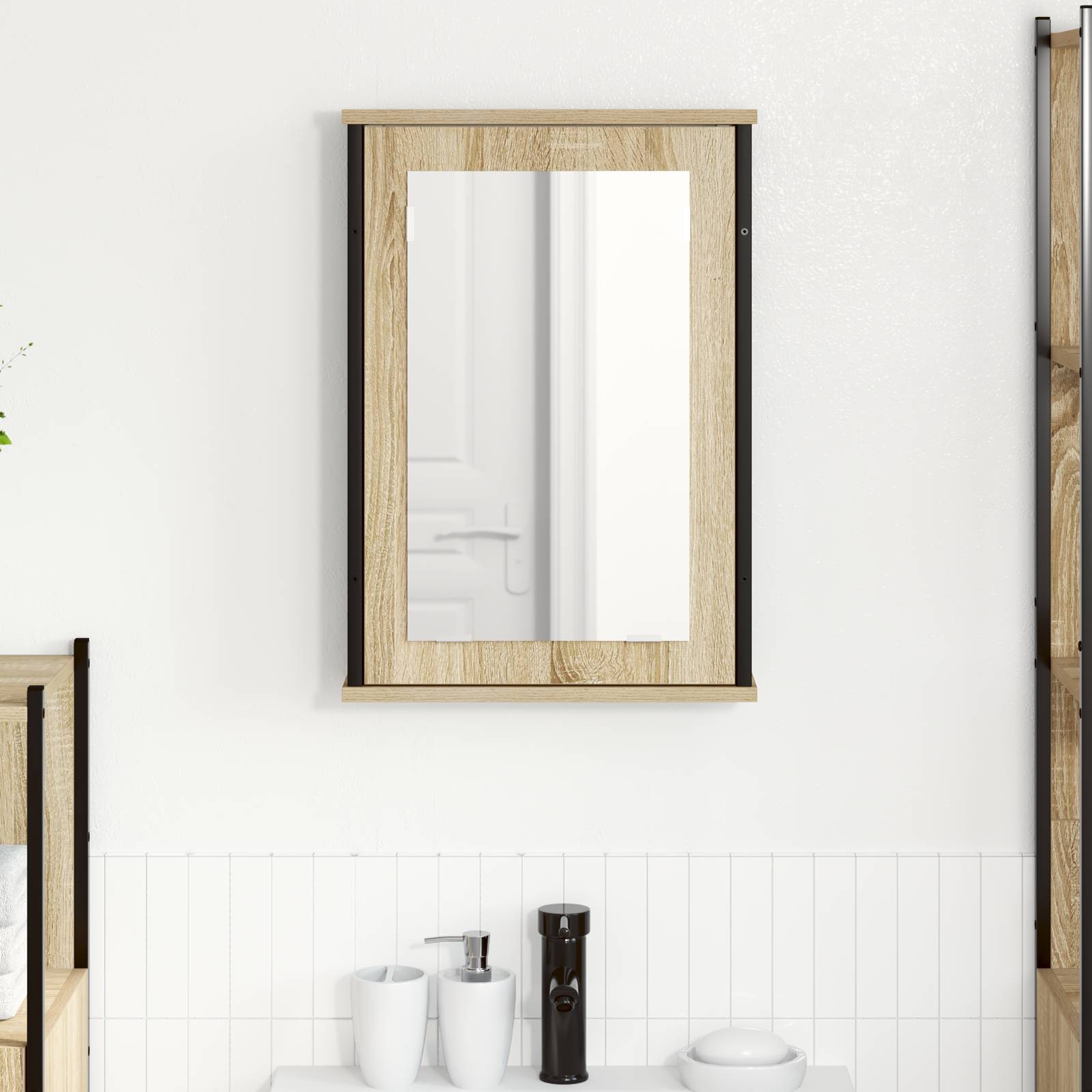 vidaXL Spiegelschrank Natürlich Eiche Spanplatte, Glas, Metall Mittel