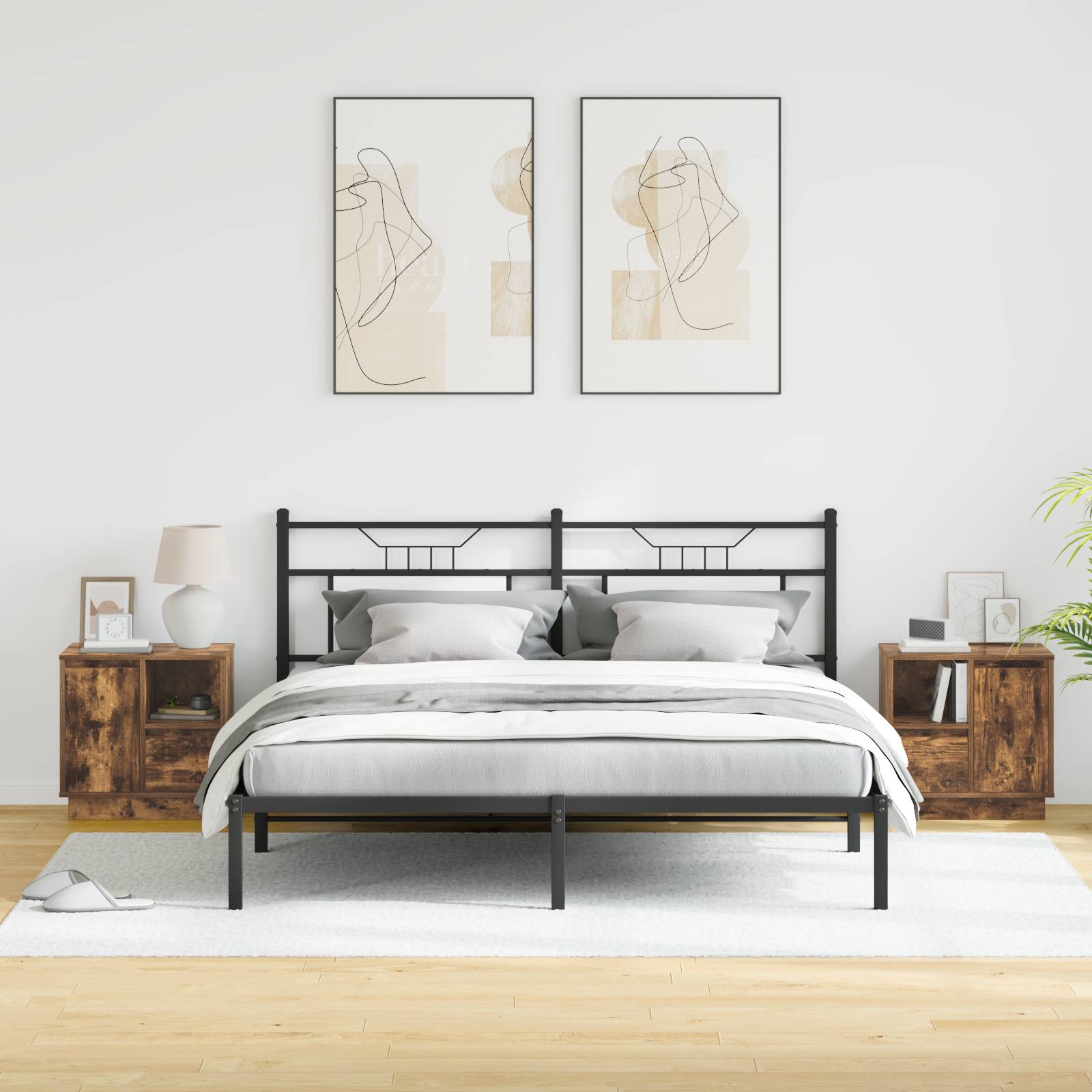 vidaXL Nachttische mit LED-Lichtern 2 Stk. Geräucherte Eiche 50x34,5x50 cm