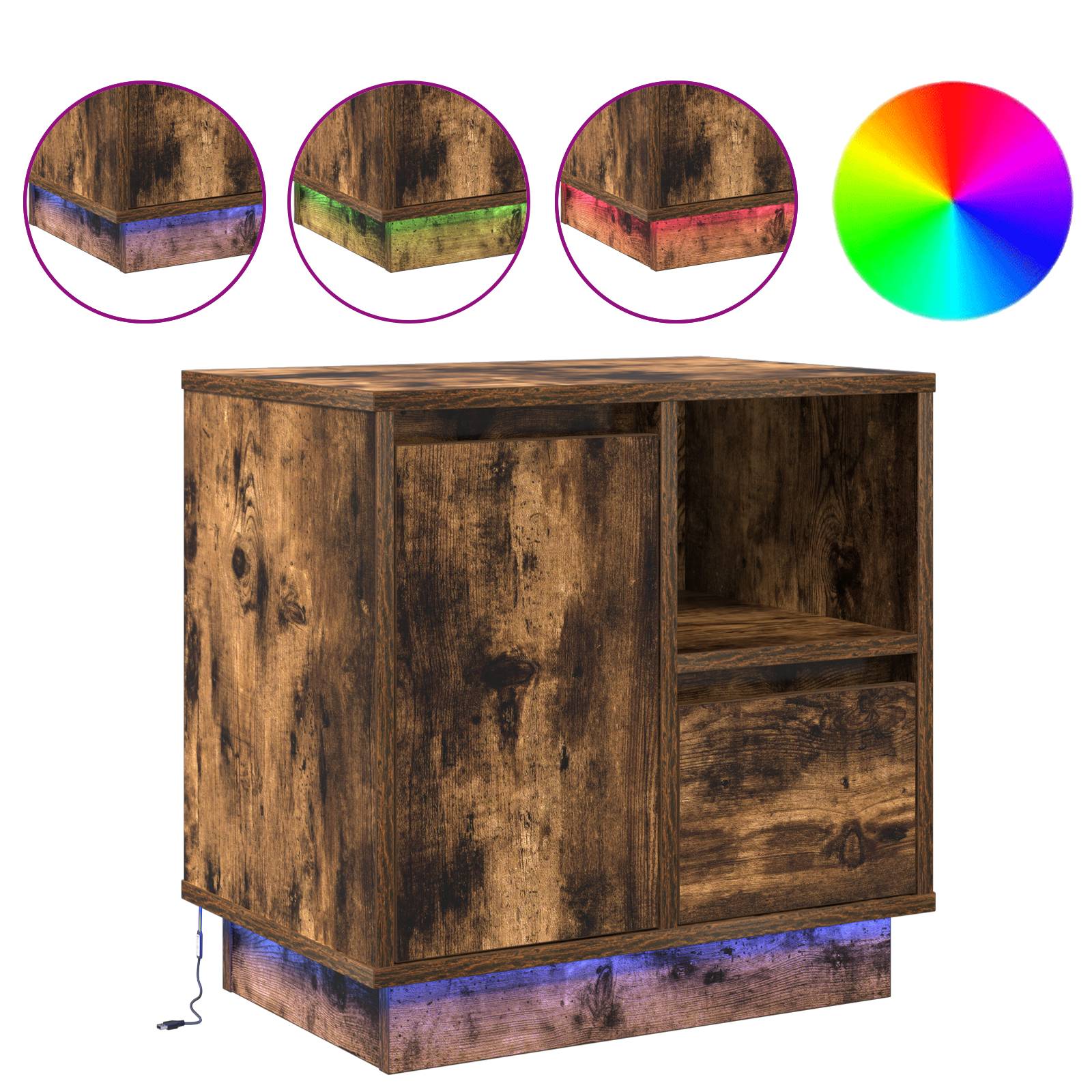 vidaXL Nachttische mit LED-Lichtern 2 Stk. Geräucherte Eiche 50x34,5x50 cm