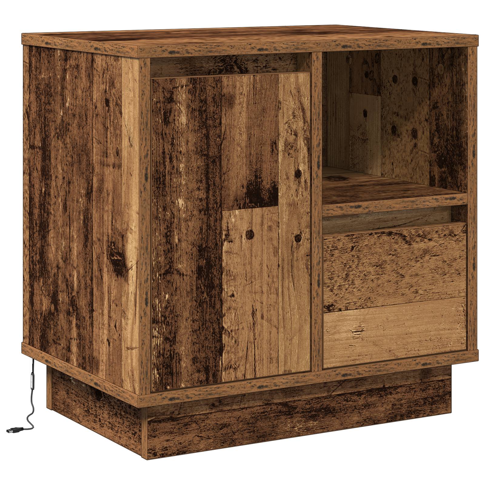vidaXL Nachttische mit LED-Lichtern 2 Stk. Altes Holz 50x34,5x50 cm