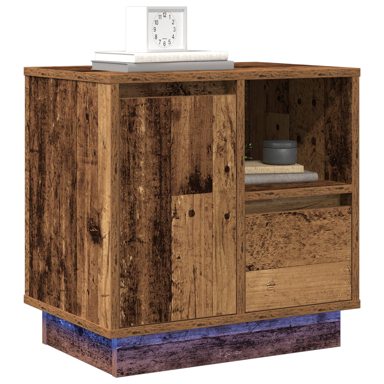 vidaXL Nachttische mit LED-Lichtern 2 Stk. Altes Holz 50x34,5x50 cm