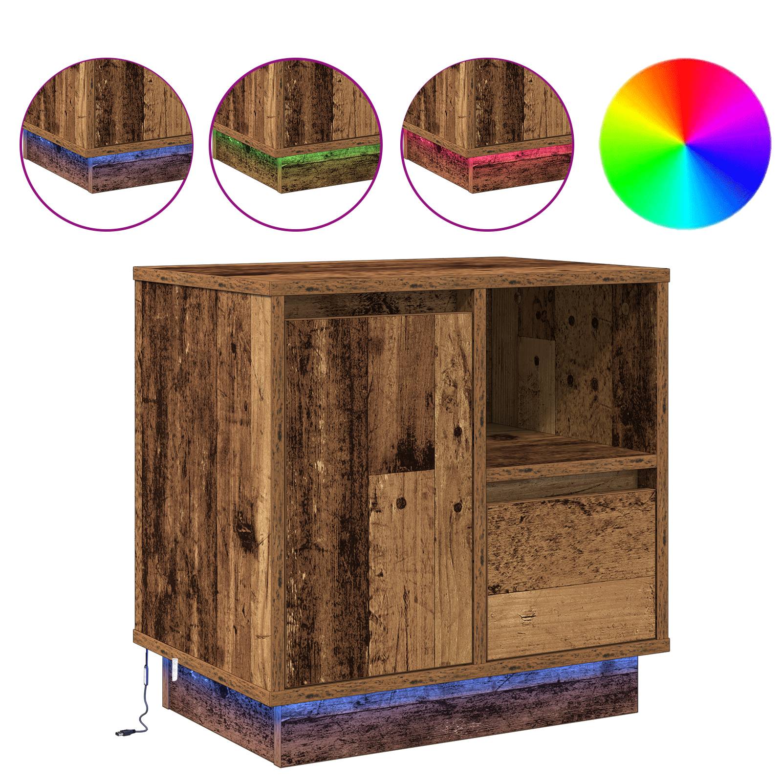 vidaXL Nachttische mit LED-Lichtern 2 Stk. Altes Holz 50x34,5x50 cm