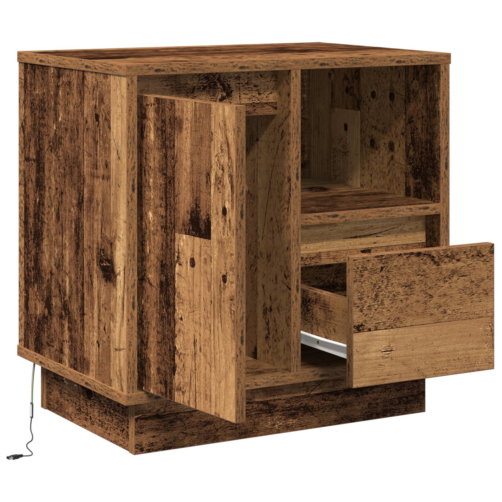 vidaXL Nachttische mit LED-Lichtern 2 Stk. Altes Holz 50x34,5x50 cm