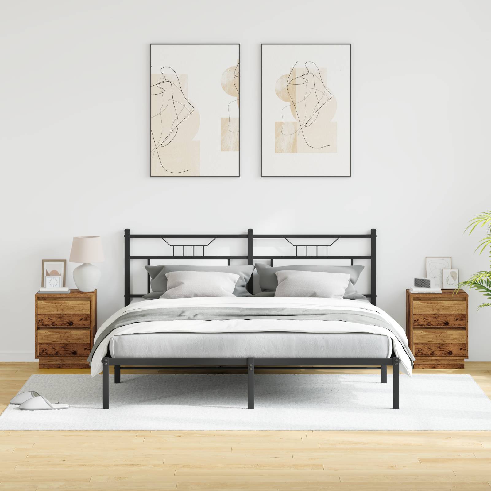 vidaXL Nachttische mit LED-Lichtern 2 Stück Altholz 39x34.5x50 cm