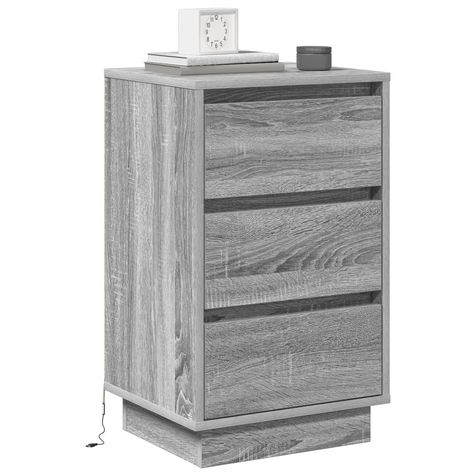 vidaXL Nachttisch mit LED Grauer Sonoma 39x34,5x65 cm Holzwerkstoff