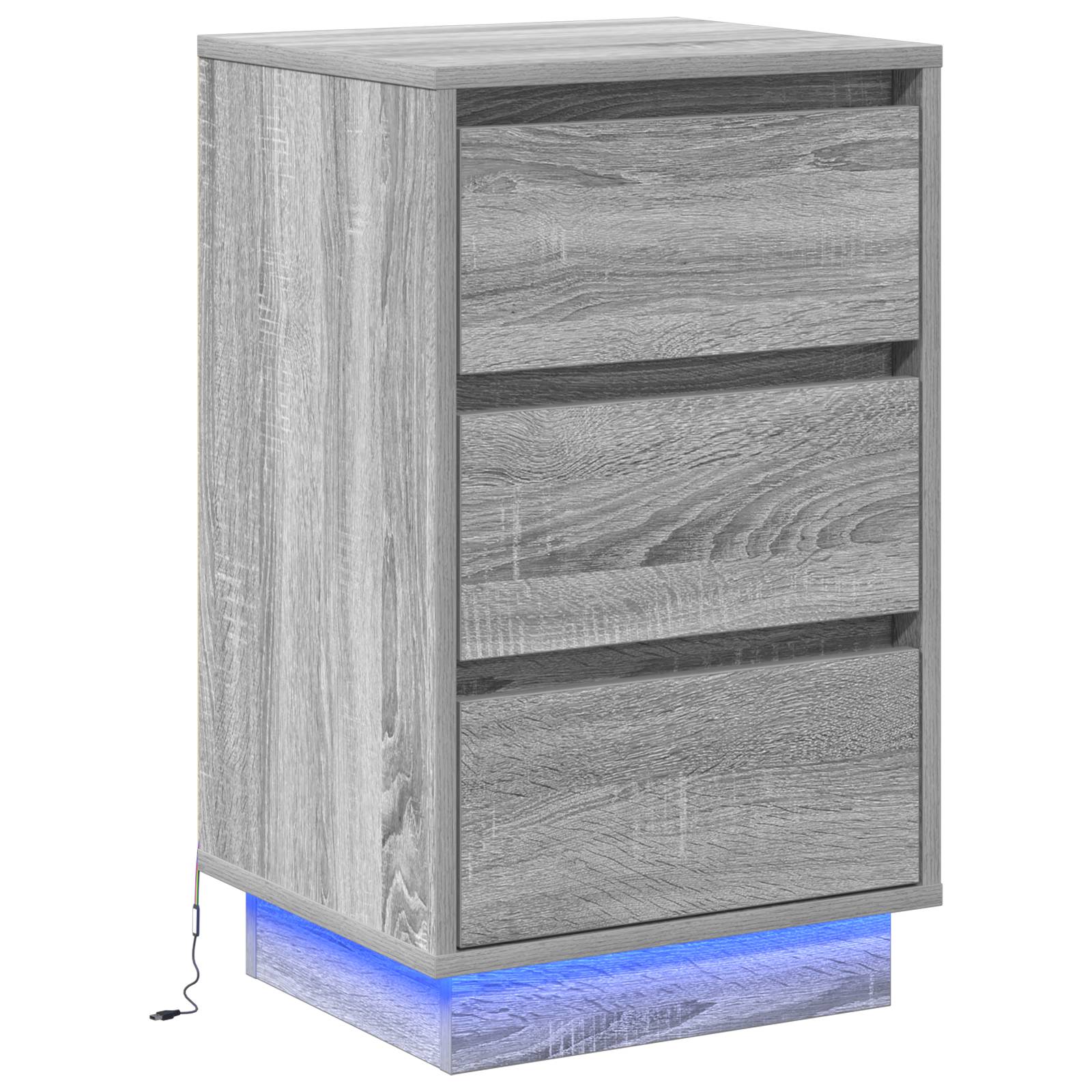 vidaXL Nachttisch mit LED Grauer Sonoma 39x34,5x65 cm Holzwerkstoff