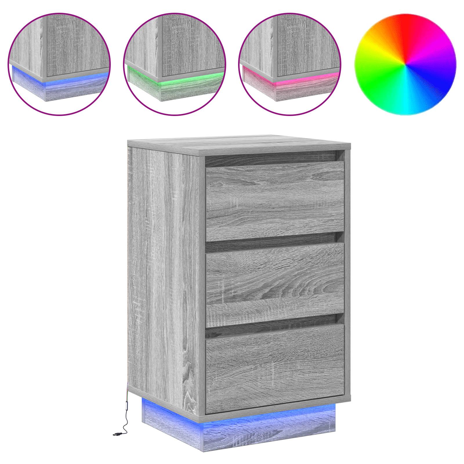 vidaXL Nachttisch mit LED Grauer Sonoma 39x34,5x65 cm Holzwerkstoff