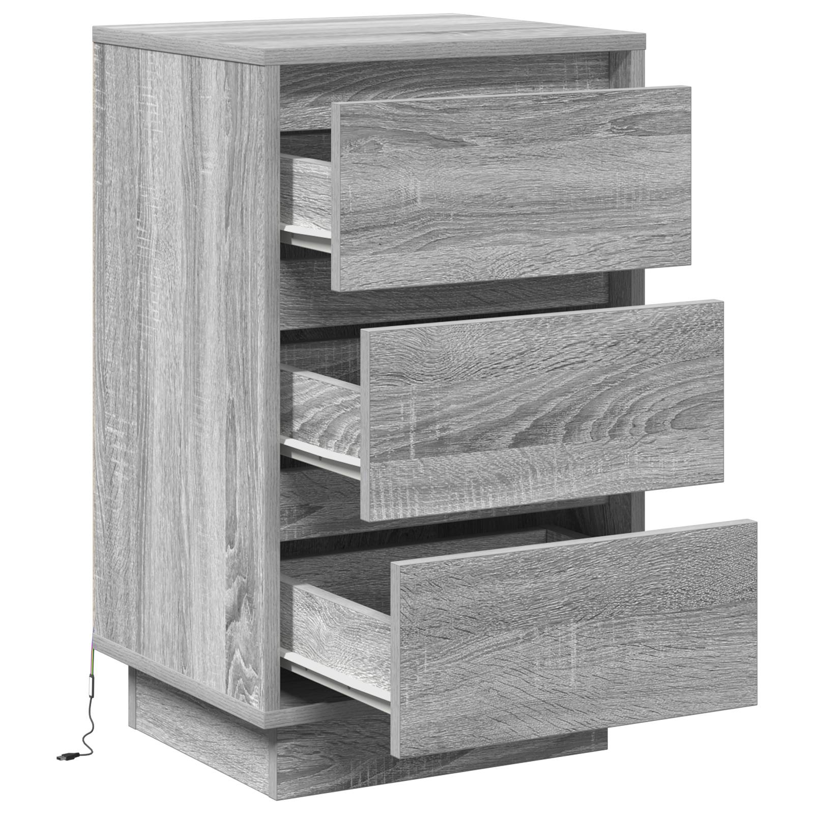 vidaXL Nachttisch mit LED Grauer Sonoma 39x34,5x65 cm Holzwerkstoff