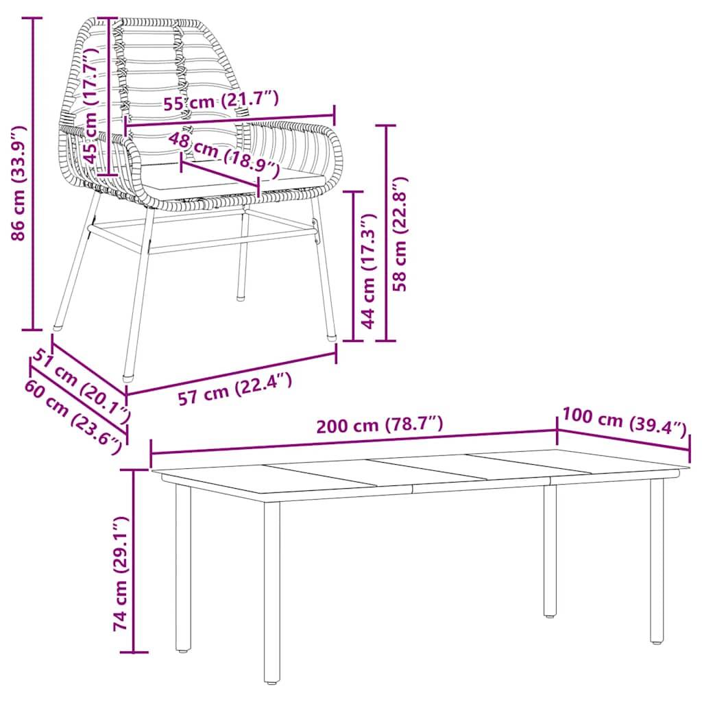 vidaXL 9-tlg. Garten-Essgruppe mit Kissen Braun Poly Rattan Glas