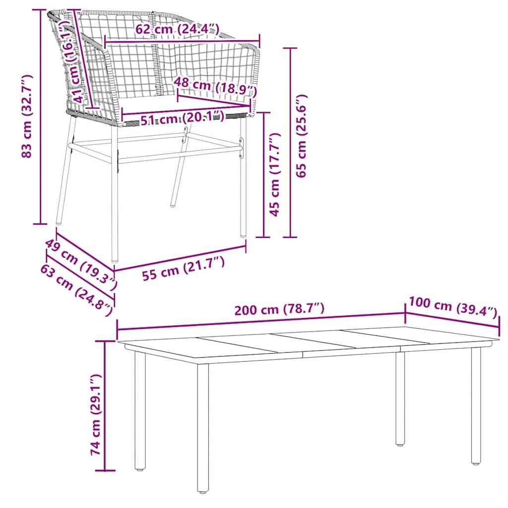 vidaXL 9-tlg. Garten-Essgruppe mit Kissen Braun Poly Rattan Glas