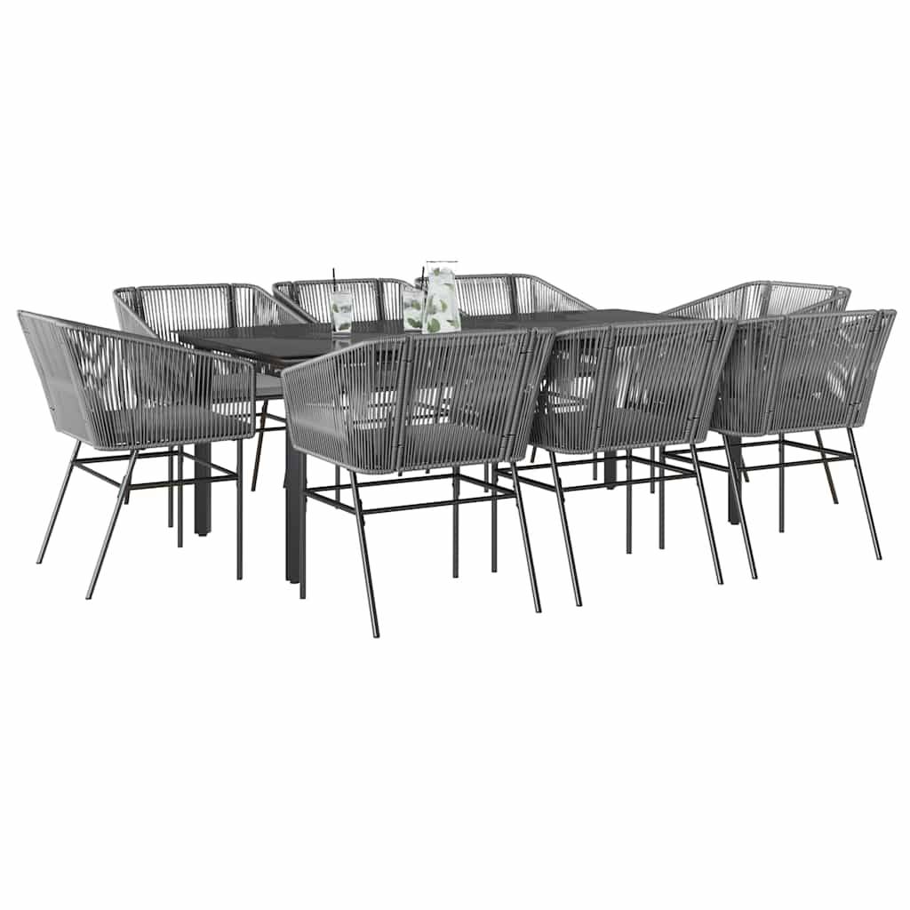 vidaXL 9-tlg. Garten-Essgruppe mit Kissen Grau Poly Rattan Glas