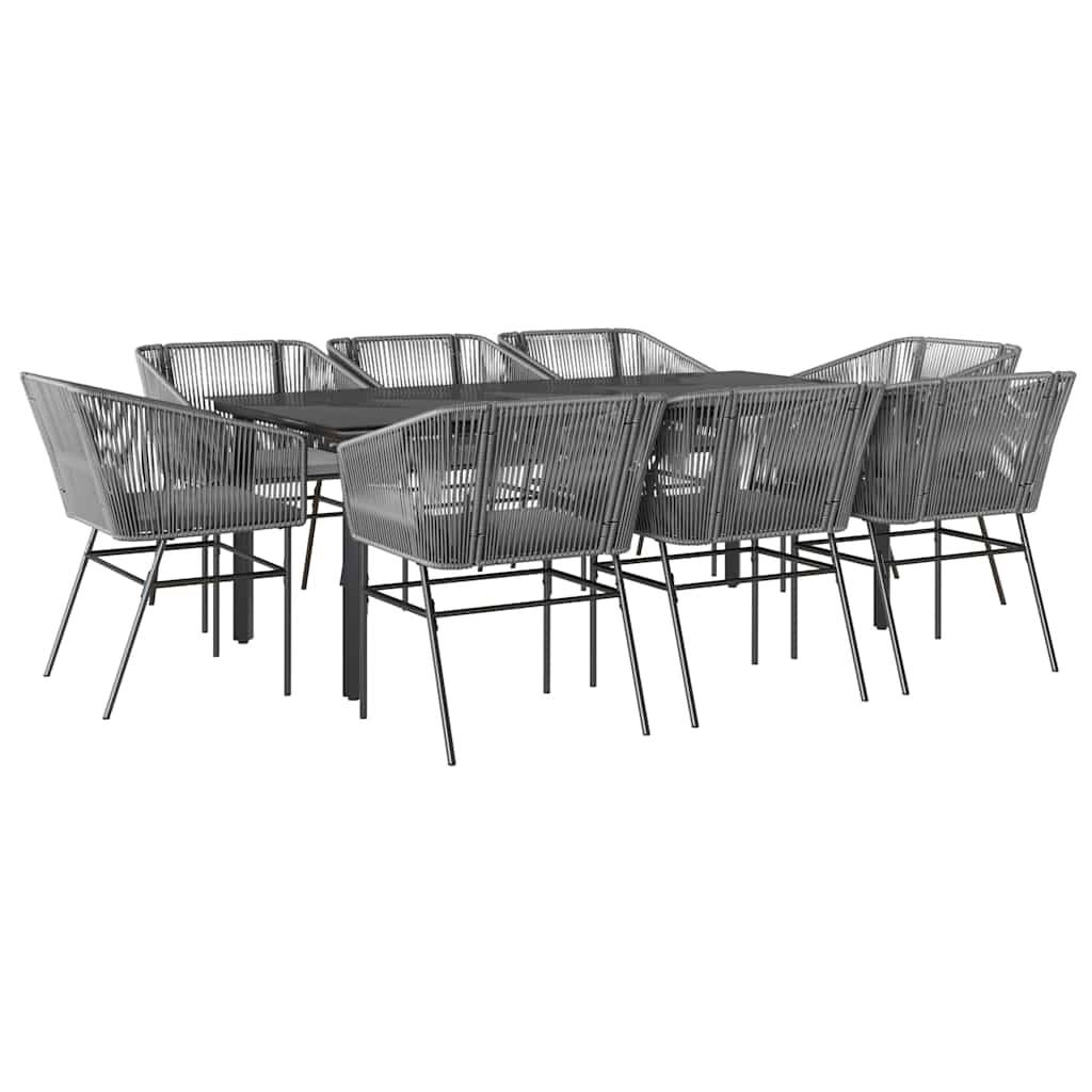 vidaXL 9-tlg. Garten-Essgruppe mit Kissen Grau Poly Rattan Glas