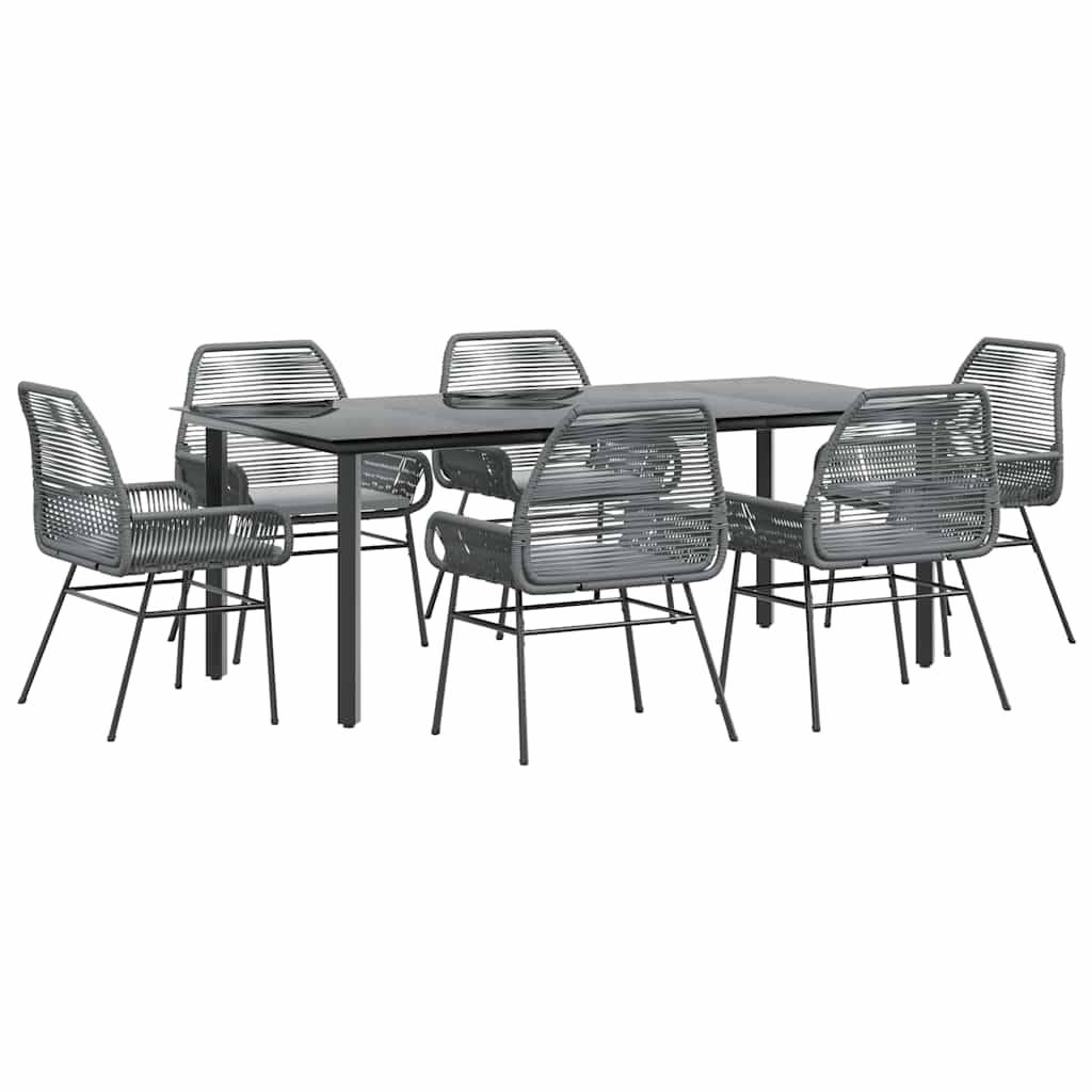 vidaXL 7-tlg. Garten-Essgruppe mit Kissen Grau Poly Rattan Glas