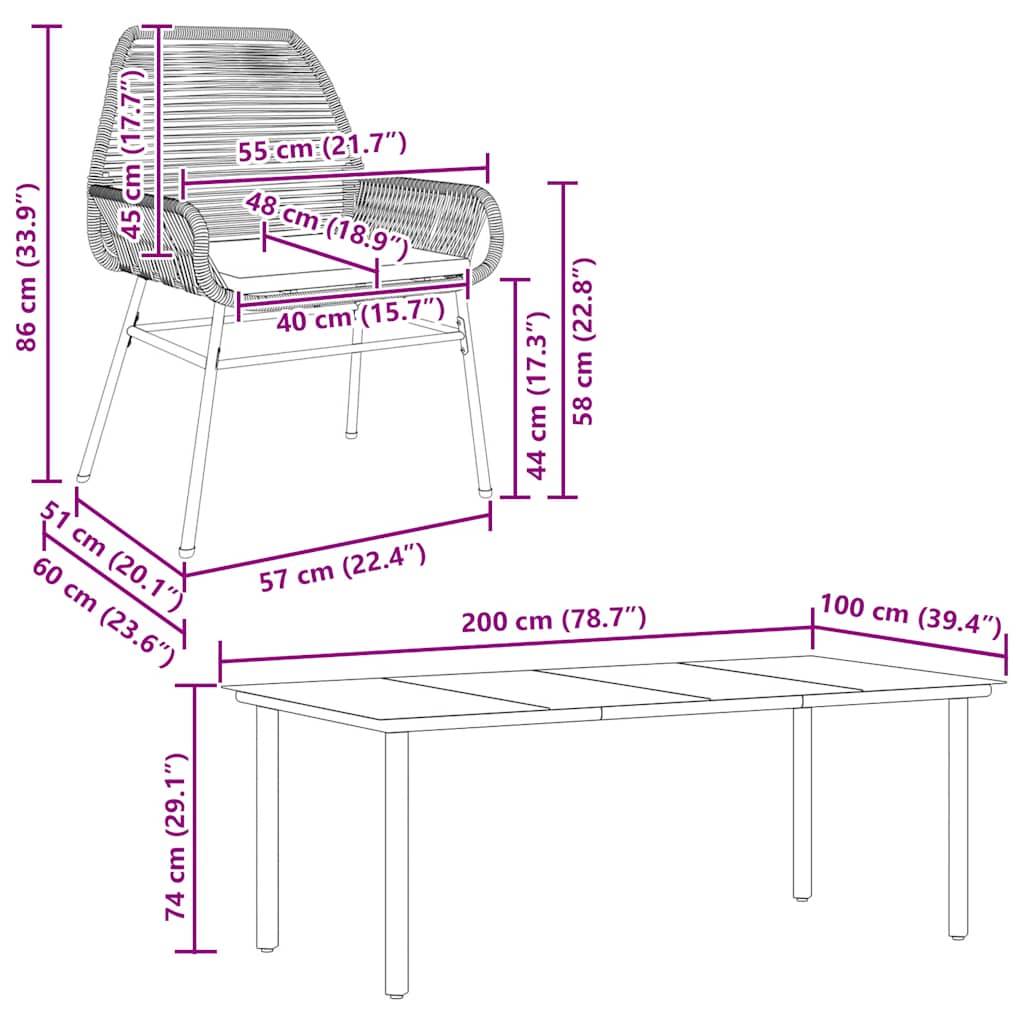 vidaXL 7-tlg. Garten-Essgruppe mit Kissen Grau Poly Rattan Glas