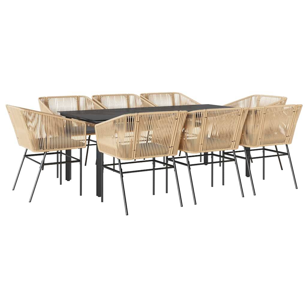 vidaXL 9-tlg. Garten-Essgruppe mit Kissen Braun Poly Rattan Glas