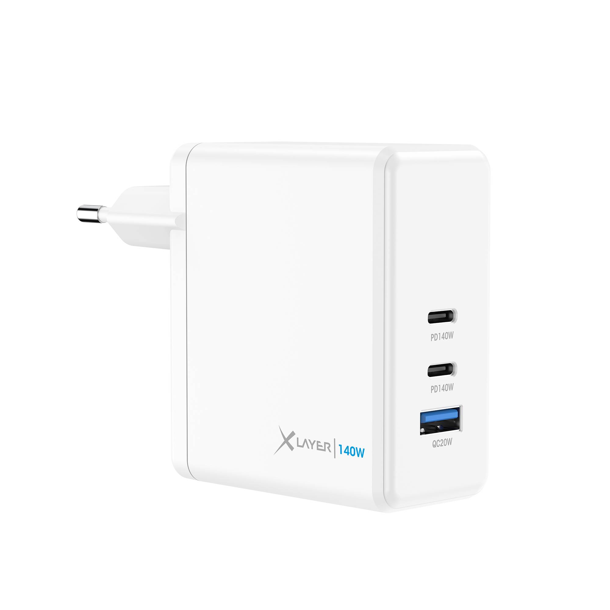 XLayer Powercharger 140W mit 2x USB Typ C & 1x USB Typ A weiß