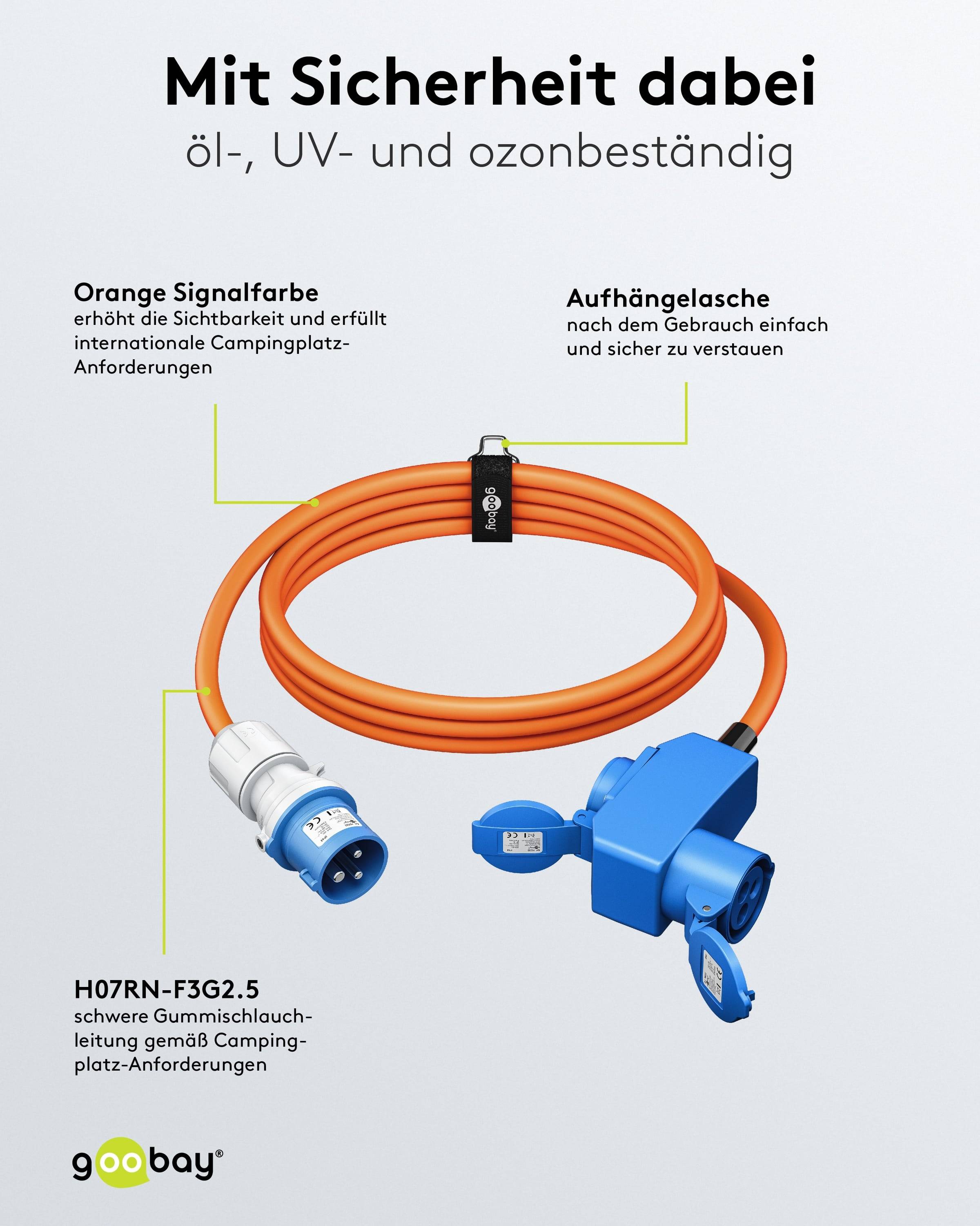 GOOBAY CEE-Adapterkabel 76233, 5 m, Stecker zu Kupplung + Schutzkontakt Kupplung