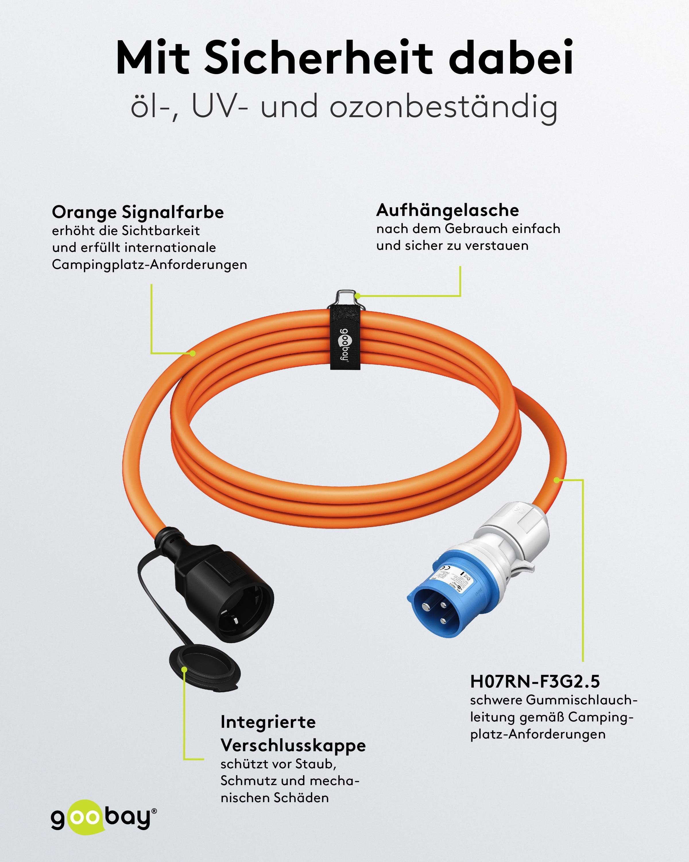 GOOBAY CEE-Adapterkabel 76223, 1,5 m, Stecker zu Schutzkontakt Kupplung