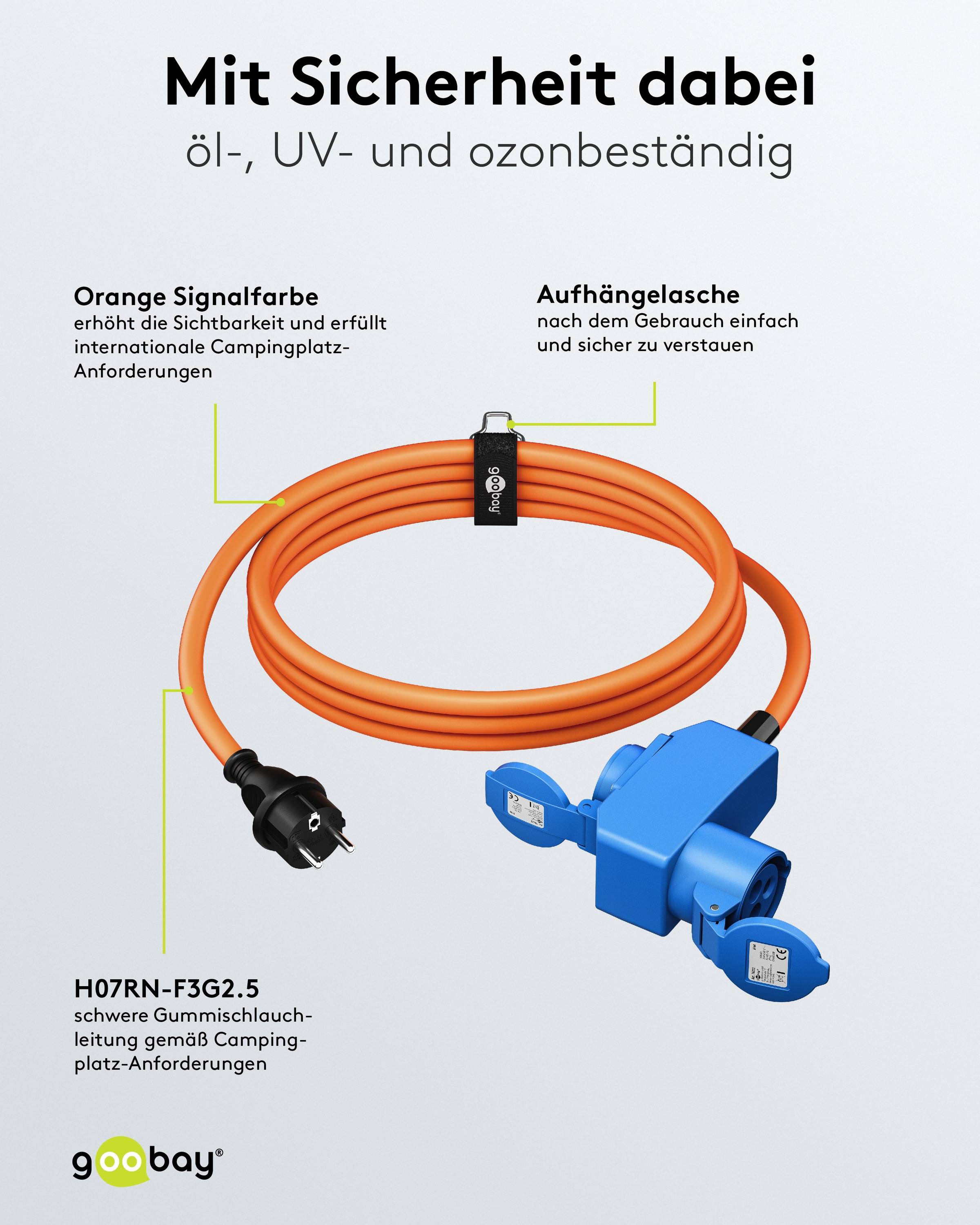GOOBAY CEE-Adapterkabel 76222, 1,5 m, Schutzkontakt Stecker zu CEE-+ SK.-Kupplung