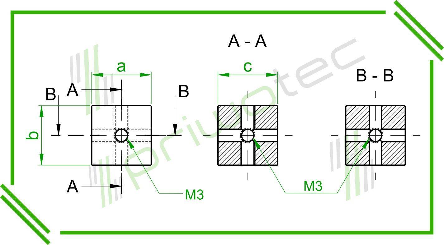 Gewindeblock 12x12x12 3x M3 Messing 2.0401 - E1E (vernickelt 3µ) (100 Stk.)