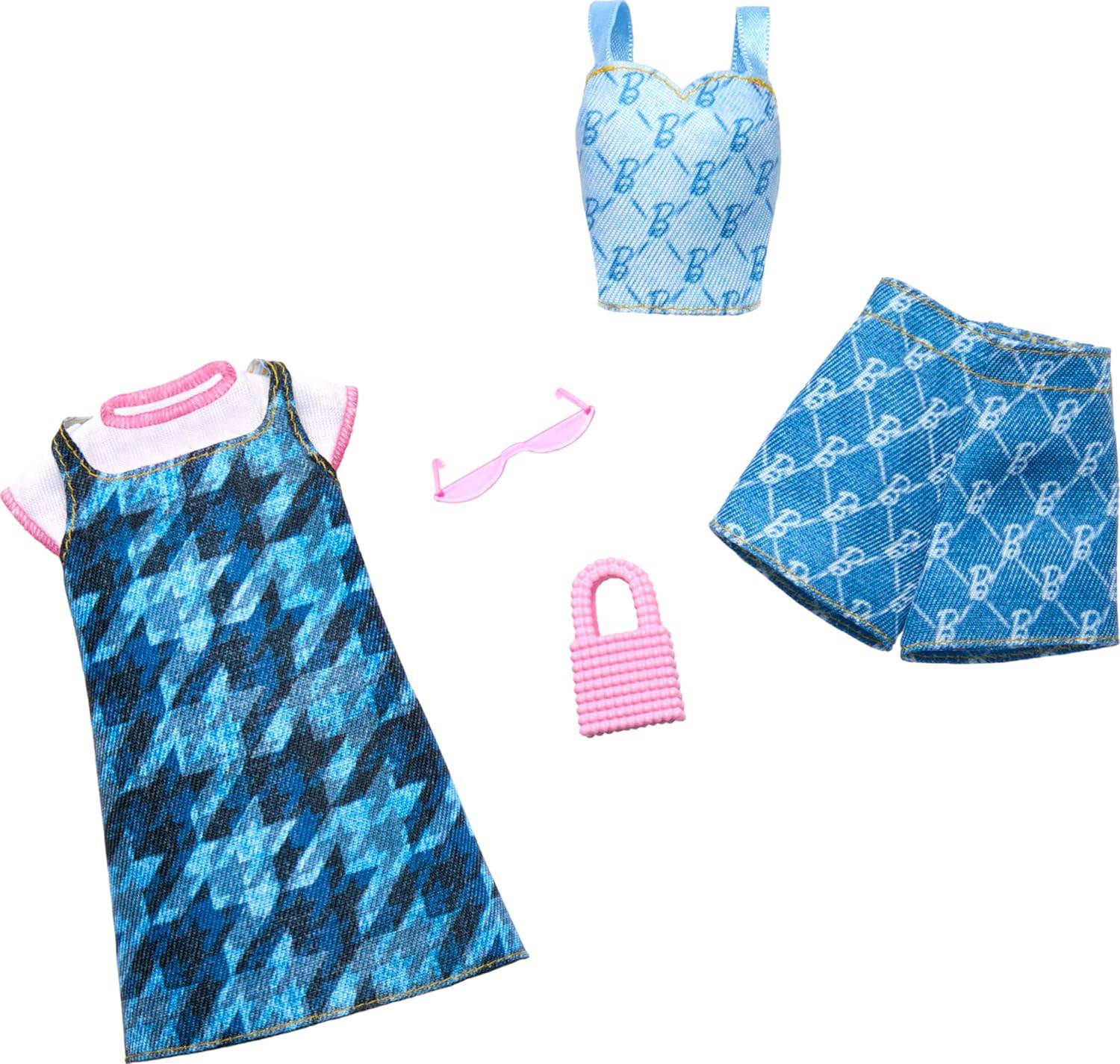 Mattel GWF04; HRH45 - Barbie Fashions 2er-Pack - Blaues Kleid + Blaues Top und Rock mit Barbie-Logo