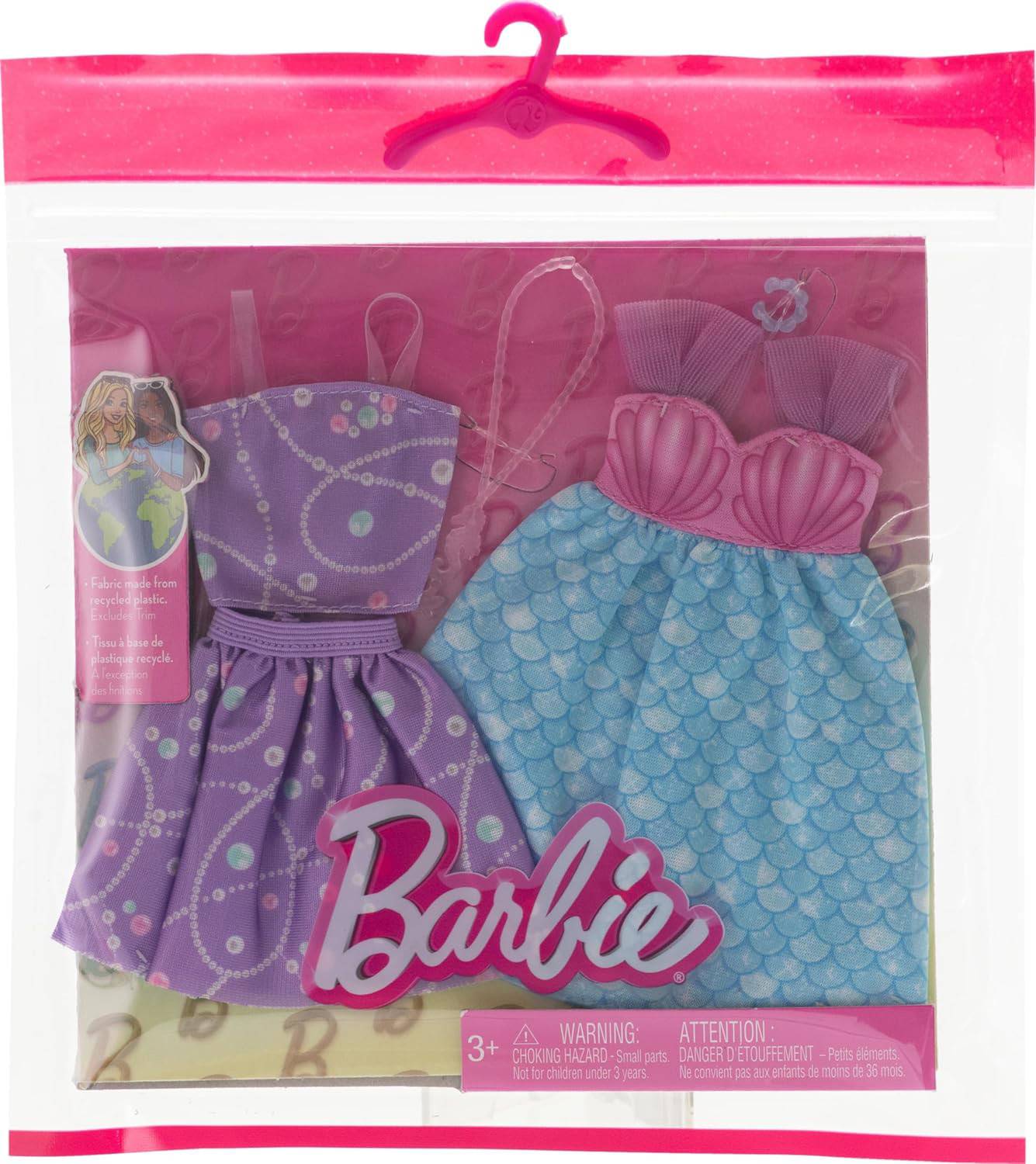 Mattel GWF04; HRH44 - Barbie Fashions 2er-Pack - Kleid Meerjungfrau + Top und Rock Lila