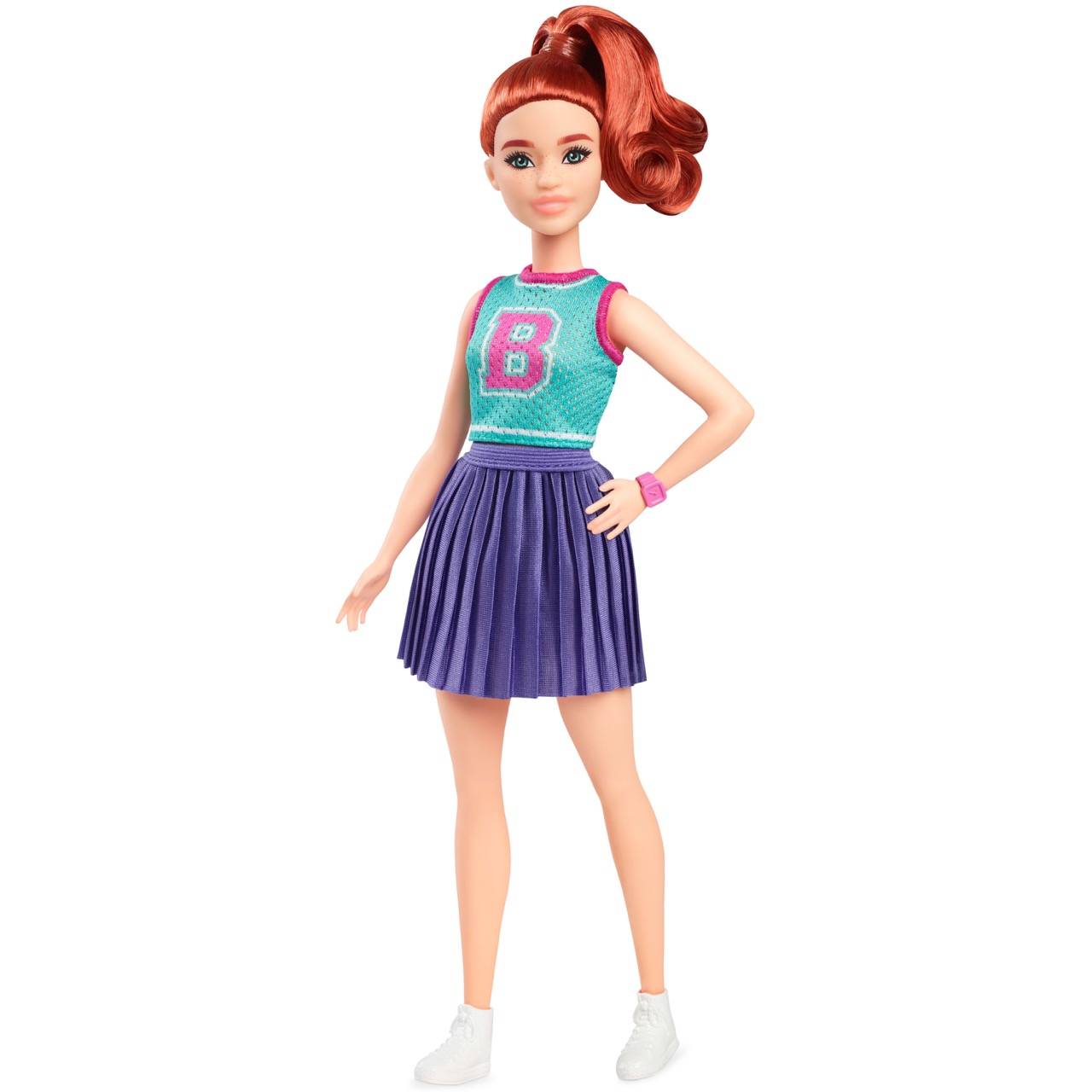 Mattel HYT90 - Barbie Fashionista Puppe im Jersey-Oberteil und Faltenrock