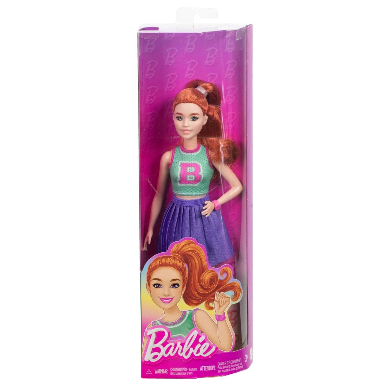 Mattel HYT90 - Barbie Fashionista Puppe im Jersey-Oberteil und Faltenrock