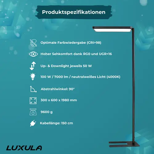 LUXULA LED-Büro-Stehleuchte, EEK: G, 100 W, 7000 lm, 4000K, schwarz LUXULA LED-Büro-Stehleuchte, EEK: G, 100 W, 7000 lm, 4000K, schwarz