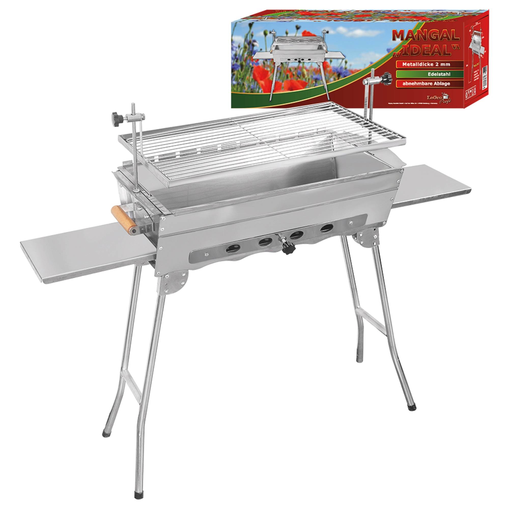 Mangal Ideal Edelstahl 2 mm rostfrei Schaschlik Grill Rost verstellbar