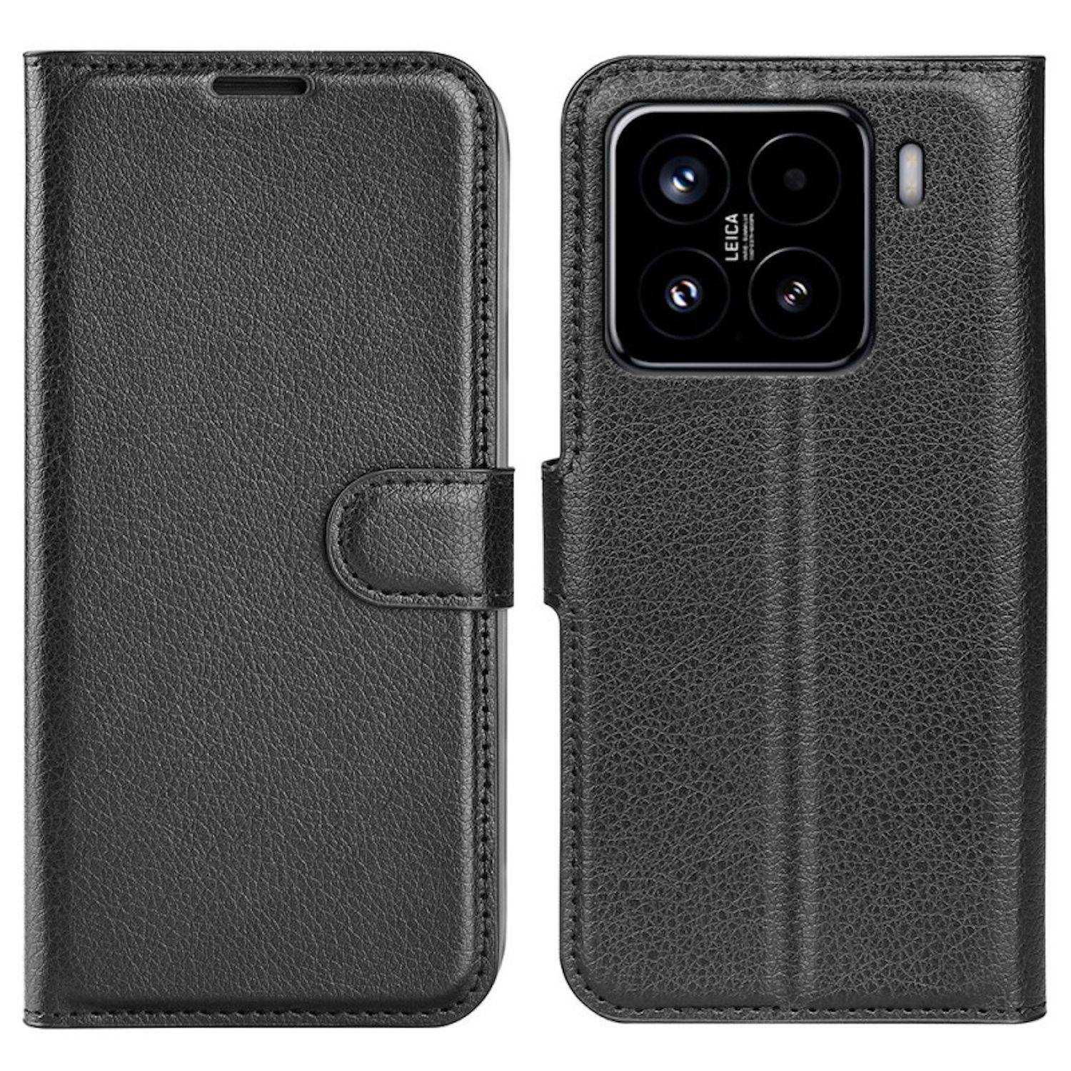 Für Xiaomi 15 Pro Handy Tasche Schwarz Etuis Kunst-Leder Hülle Case + 4D Curved H9 Hart Glas
