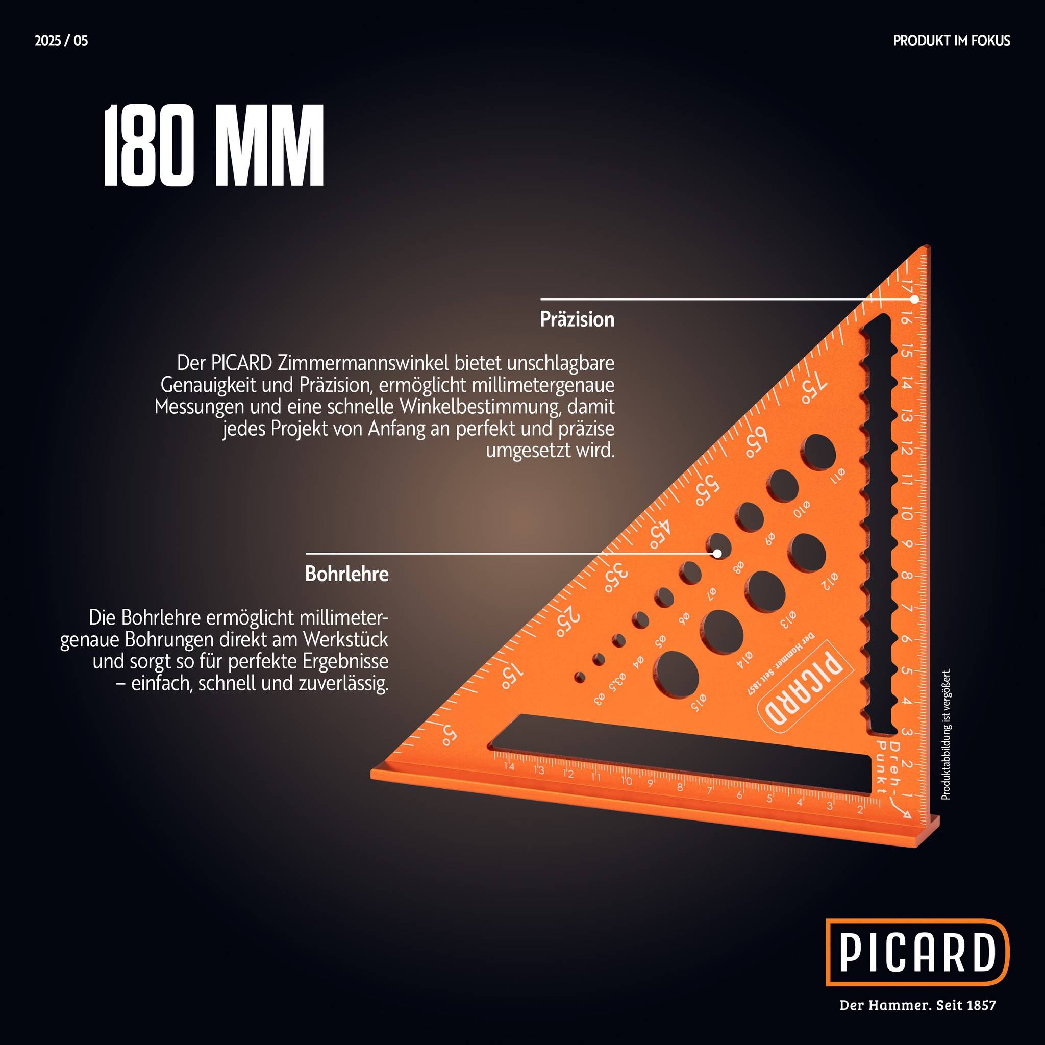 PICARD Zimmermannswinkel 180mm mit Bohrlehre