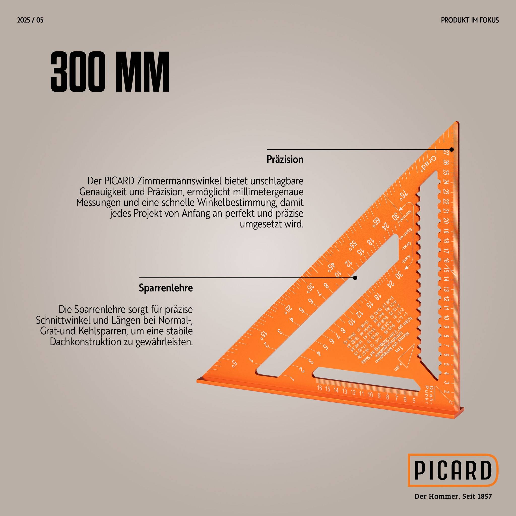 PICARD Zimmermannswinkel 300mm mit Sparrenlehre