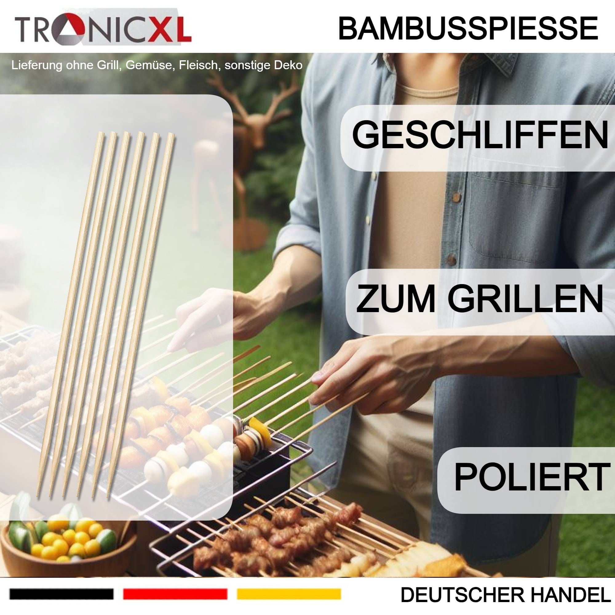 200x Bambusspieß 190x3mm Holzspieße Schaschlikspieße Holz Bambus Fleischspieß BBQ Grillspieße Party Gastronomie robust