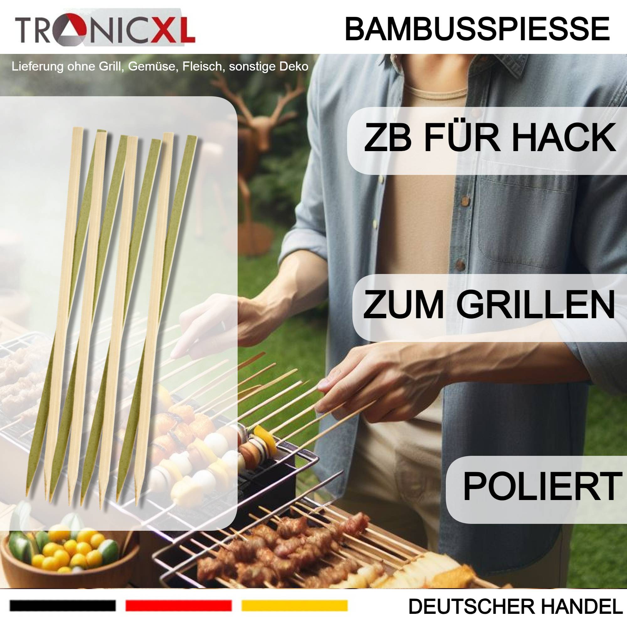 200 x Flachspiesse Flache Bambusspieß Grillspieß Holzspieß Holz Spieße Grillen BBQ Grillspieße Party Gastronomie robust