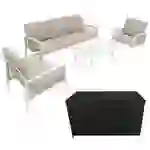 Gartenmöbel Set 4-teilig Weiß mit Rattan Aufbewahrungsbox Schwarz Gartenmöbel Set 4-teilig Weiß mit Rattan Aufbewahrungsbox Schwarz