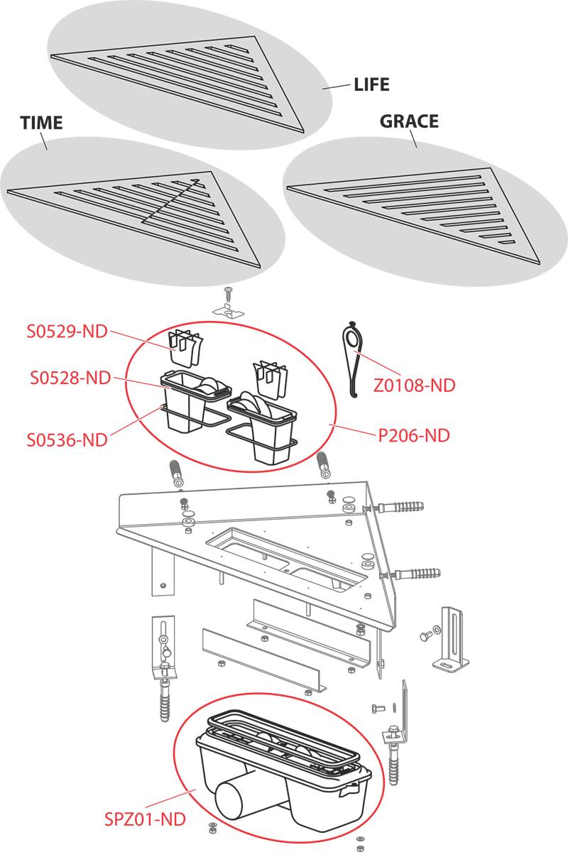 Alcadrain ARZ1 Eckbodenablauf ohne Rand für den perforierten Eckrost