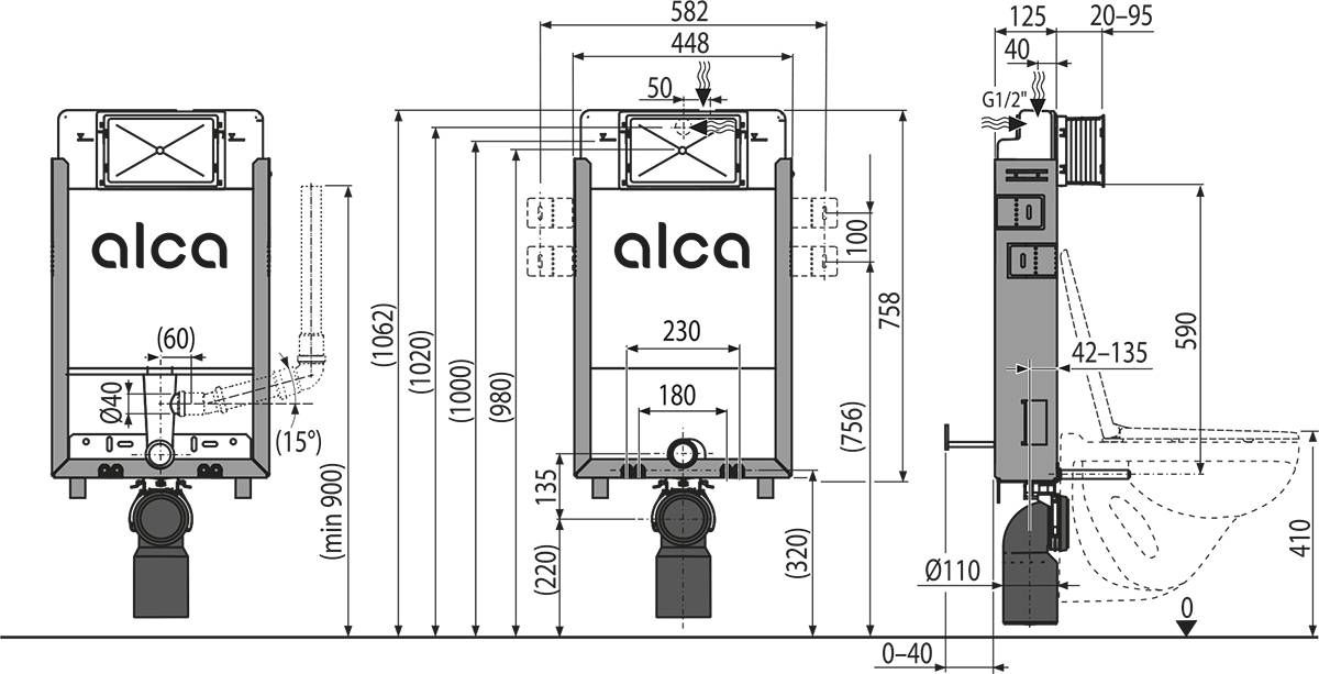 Alcadrain AM115/1000V Renovmodul mit Entlüftungsvorbereitung Vorwandinstallationssystem für Einmauerung
