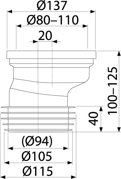 Alcadrain A991-20 WC-Anschlussmanschette exentrisch 20 mm DN110 weiß