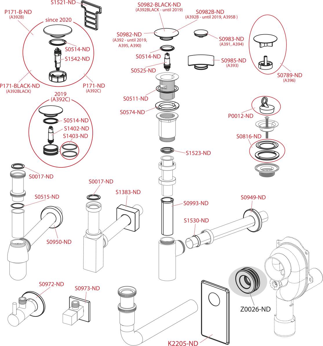 AlcaDrain Siphon Design 1 1/4" angulaire, tout métal