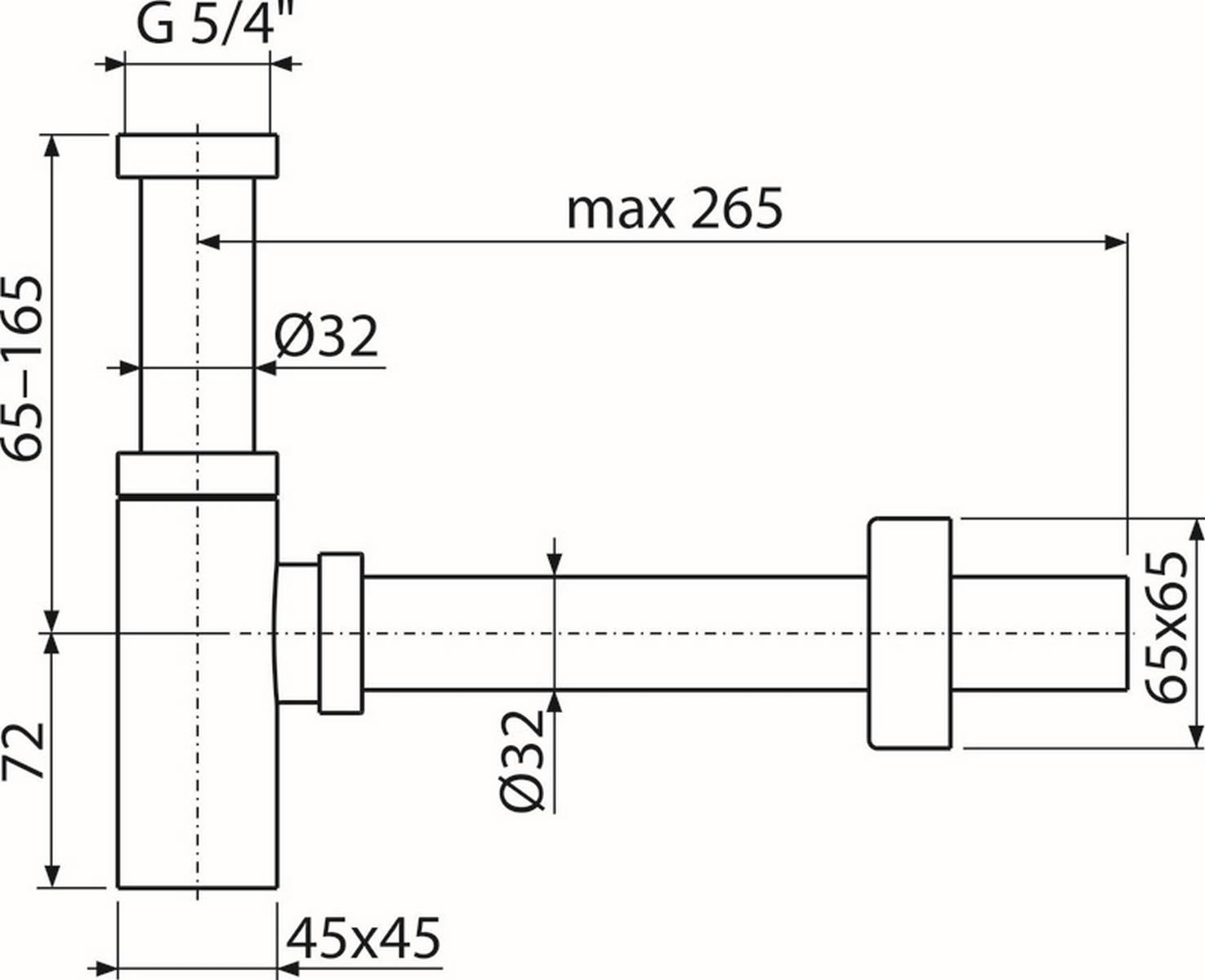 AlcaDrain Design Siphon 1 1/4" kantig, Ganzmetall