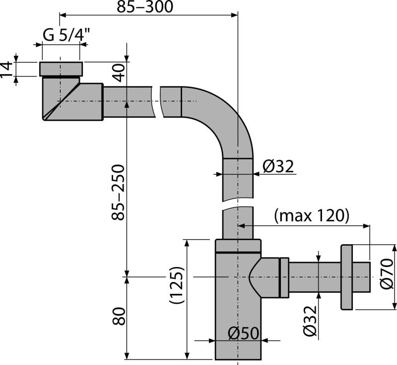 AlcaDrain Designsiphon 1 1/4" raumsparend, Ganzmetall