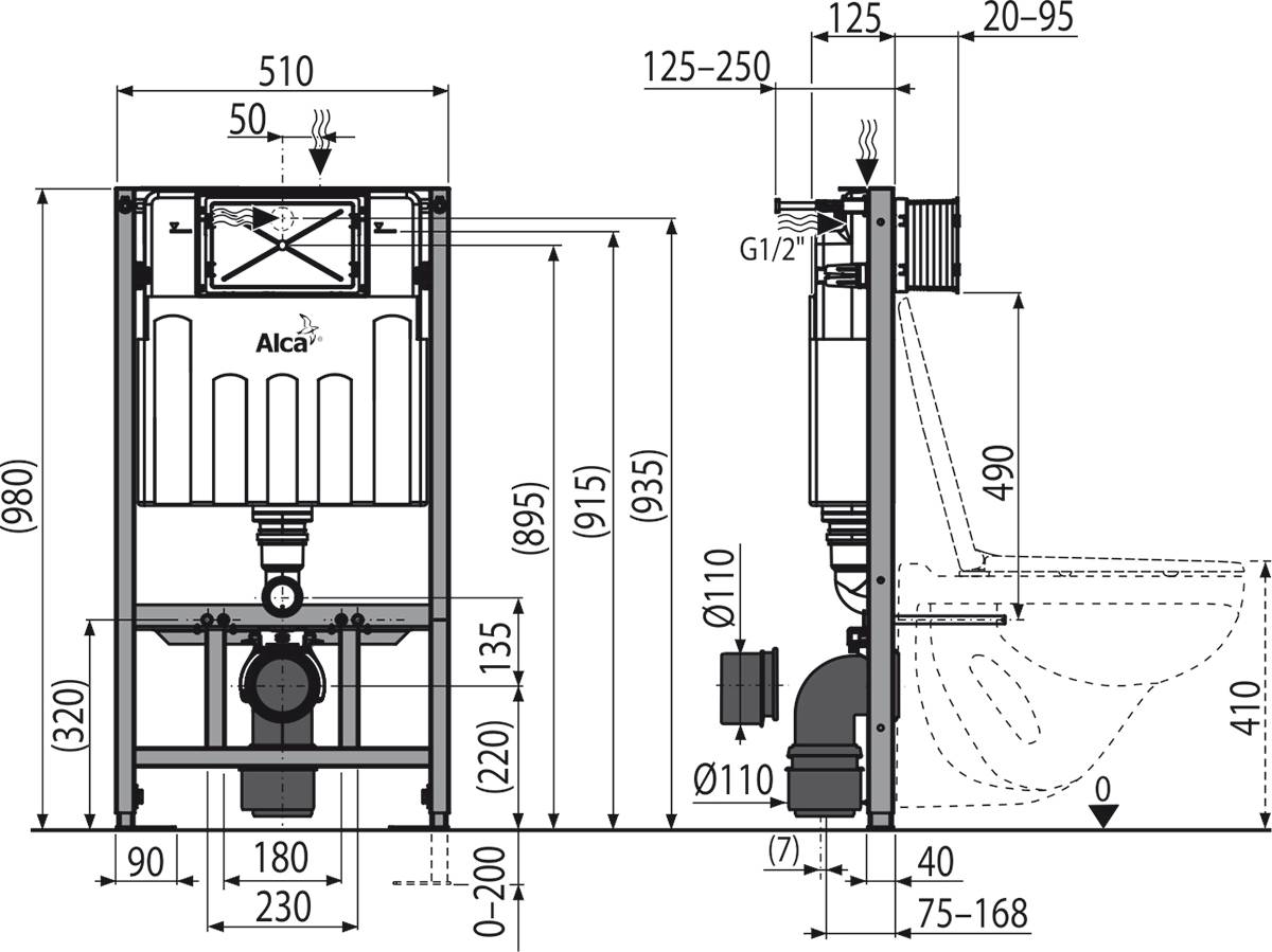Alcadrain Vorwandinstallationssystem für Trockenbau (aus GK) AM101/1000