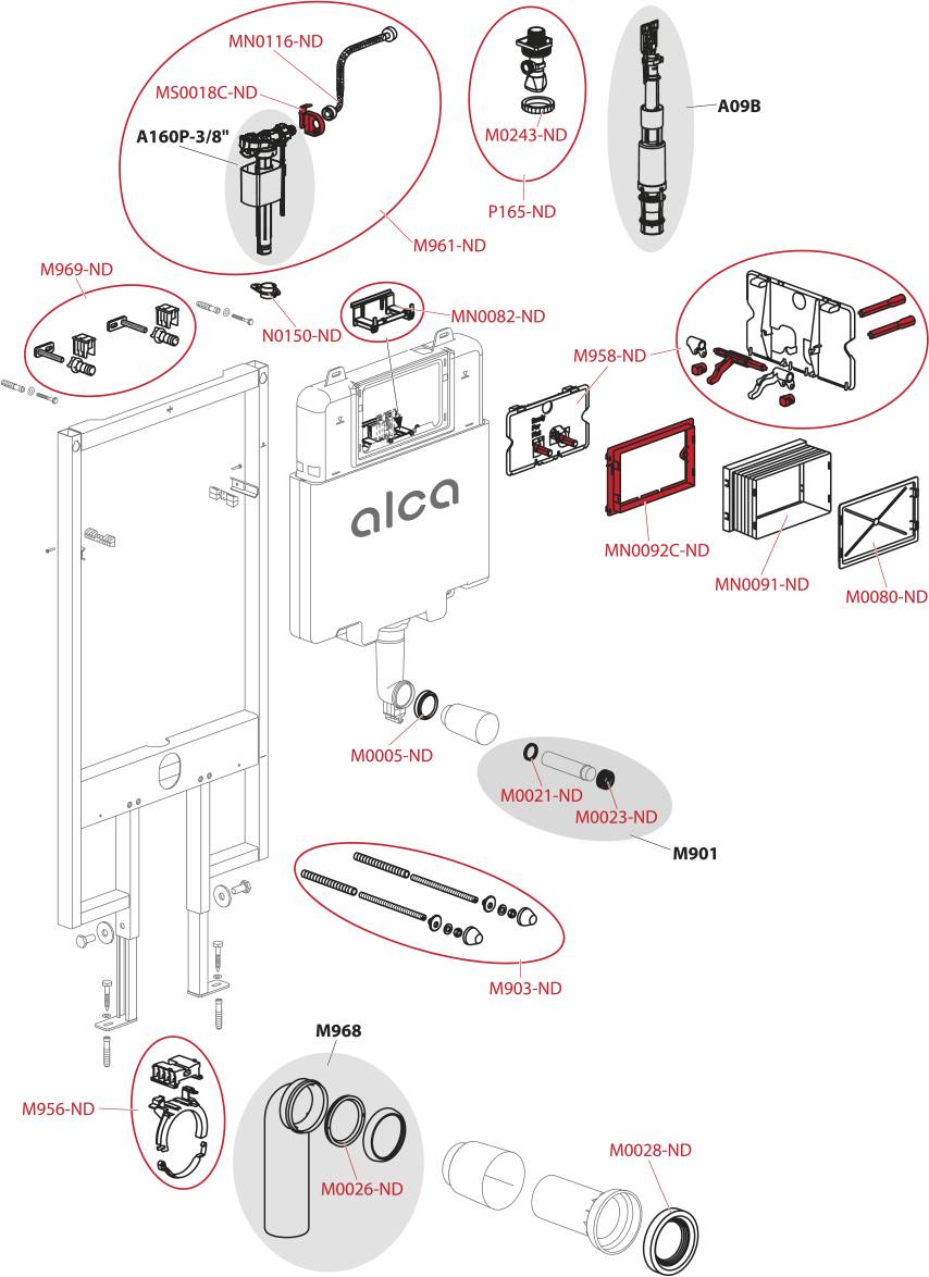 Alcadrain Vorwandinstallationssystem für Trockenbau (aus GK) AM1101/1200 SLIM