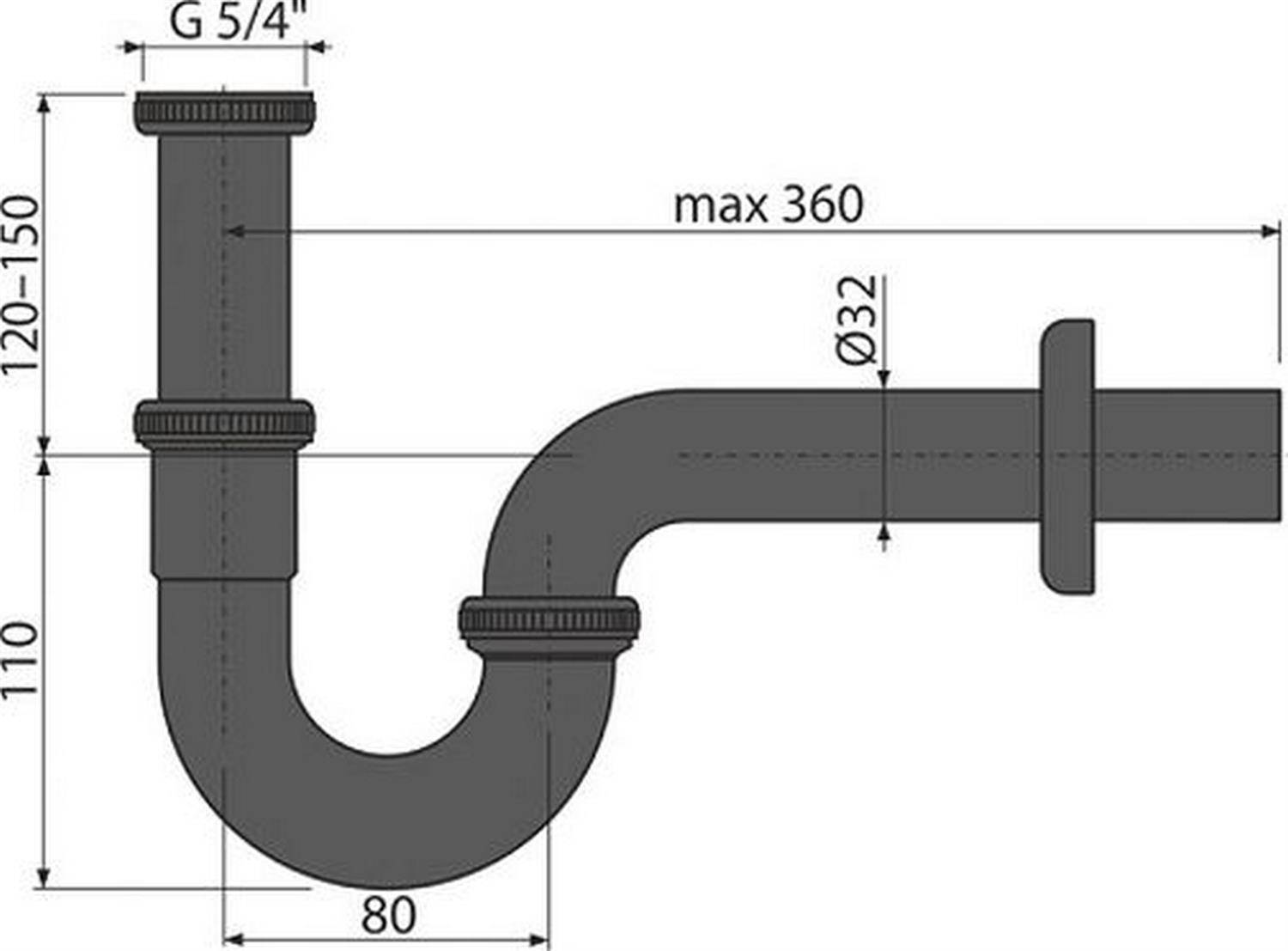 Installationssiphon-Rohrdiagramm mit Abmessungen: G 5/4